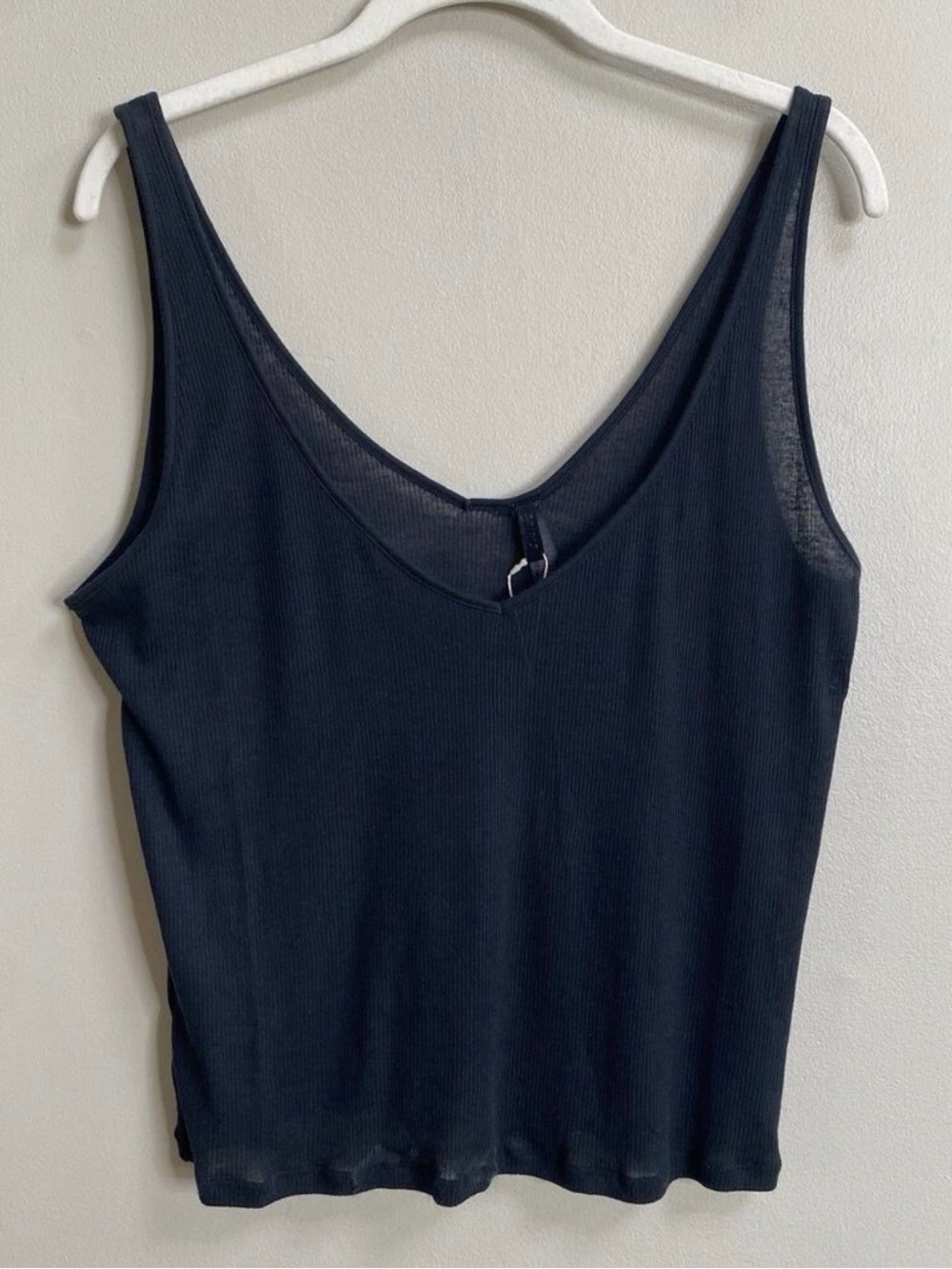 Skims Soot Black Sheer Cotton Rib V-Neck Tank Top Size XL
